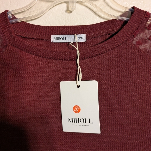Miholl Sheer Sleeve Burgundy Blouse XXL Nwt - Picture 4 of 7